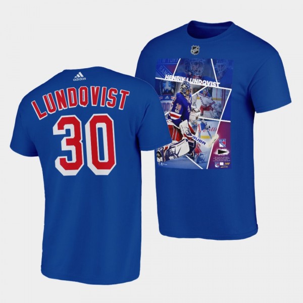 New York Rangers Henrik Lundqvist Player photo Impact Player T-Shirt #30 Blue
