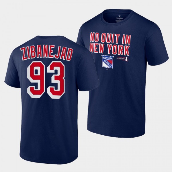New York Rangers Mika Zibanejad 2022 Stanley Cup Playoffs Slogan Navy #93 T-Shirt
