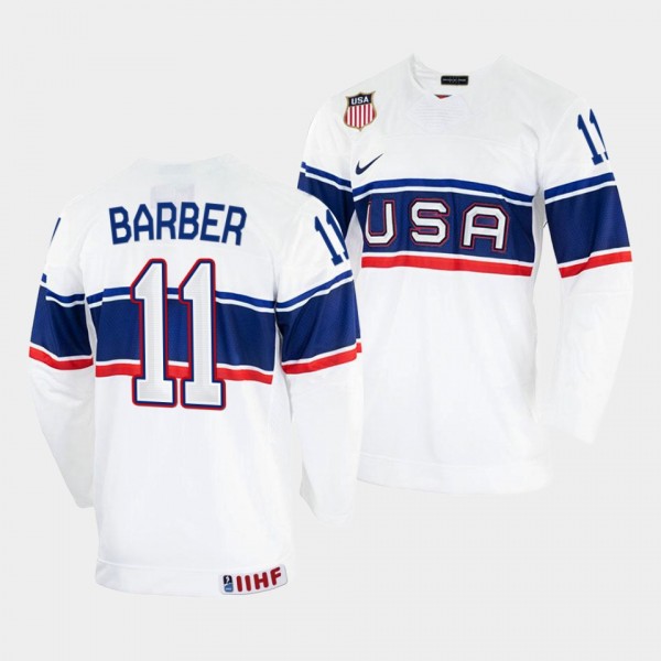 USA 2022 IIHF World Championship Riley Barber #11 White Jersey Home