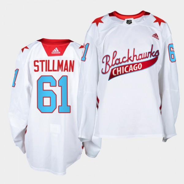 Riley Stillman #61 Blackhawks 2021 One Community Night White Jersey