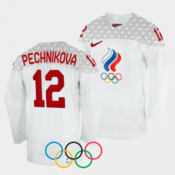 ROC Hockey 2022 Winter Olympics Maria Pechnikova #12 White Jersey Away