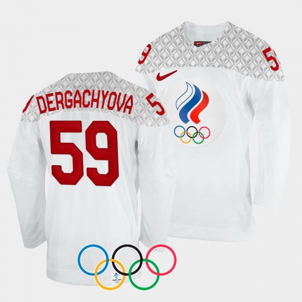 ROC Hockey 2022 Winter Olympics Yelena Dergachyova #59 White Jersey Away