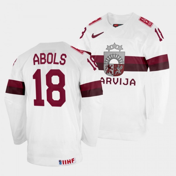 Latvijas 2022 IIHF World Championship Rodrigo Abols #18 White Jersey Home