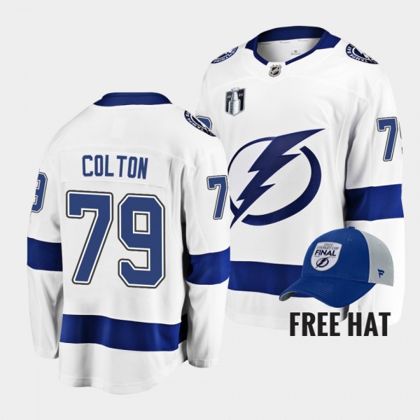 Tampa Bay Lightning Ross Colton 2022 Stanley Cup Final Away White Jersey Free Hat