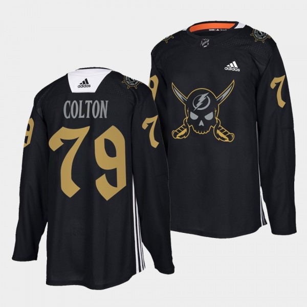 Ross Colton Lightning #79 Gasparilla inspired Jersey Black Pirate-themed Warmup