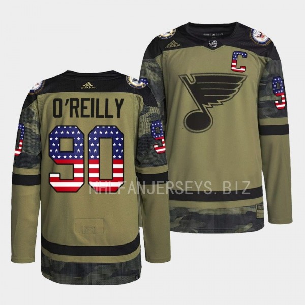 Veterans Day Ryan O'Reilly St. Louis Blues Camo #90 Warmup Jersey 2022