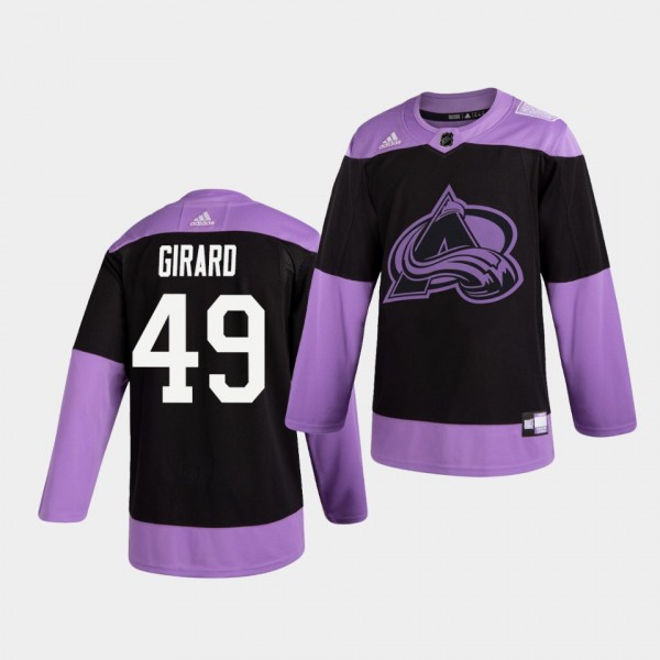 Samuel Girard #49 Avalanche Hockey Fights Cancer Practice Black Jersey