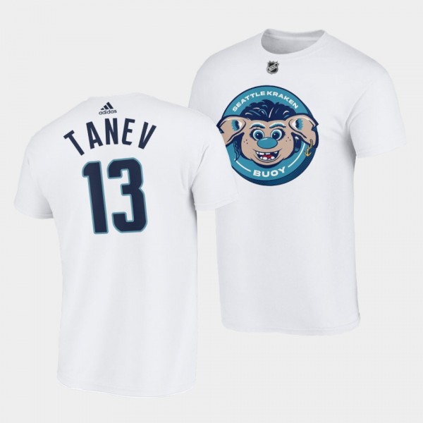 Seattle Kraken Mascot buoy Brandon Tanev #13 White T-Shirt