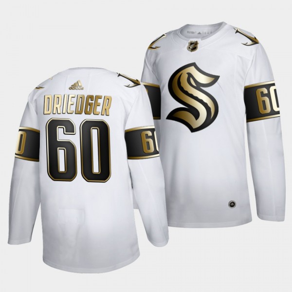 Chris Driedger Seattle Kraken #60 Jersey Golden Edition White 2021 Expansion Draft
