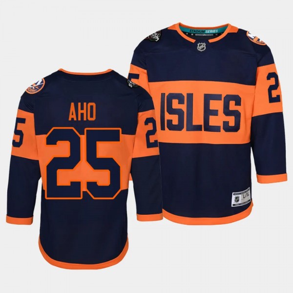 New York Islanders #25 Sebastian Aho 2024 NHL Stadium Series Premier Player Navy Youth Jersey