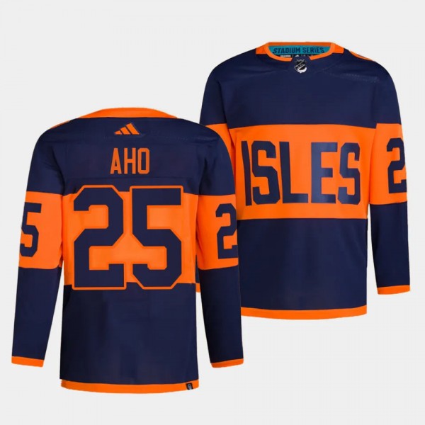 New York Islanders 2024 NHL Stadium Series Sebastian Aho #25 Navy Authentic Pro Jersey Men's