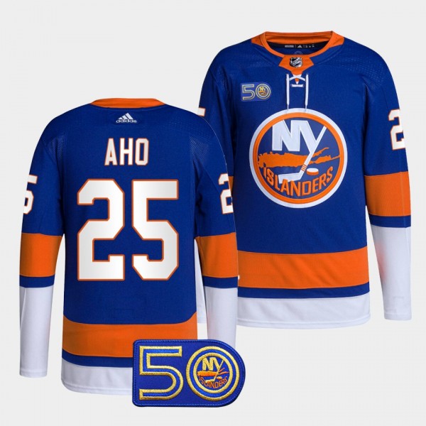 New York Islanders 50th Anniversary Sebastian Aho #25 Royal Jersey Primegreen Home