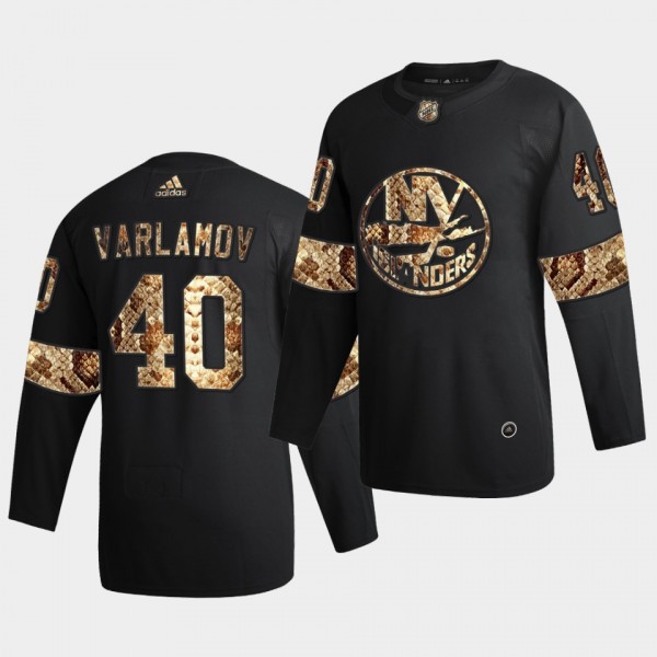 Semyon Varlamov Islanders Python Skin Black 2021 Exclusive Edition Jersey