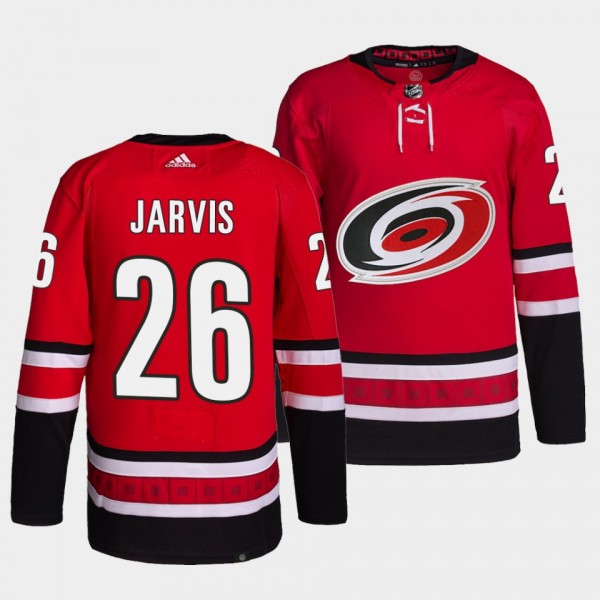 Seth Jarvis Hurricanes Home Red Jersey #26 Primegreen Authentic Pro
