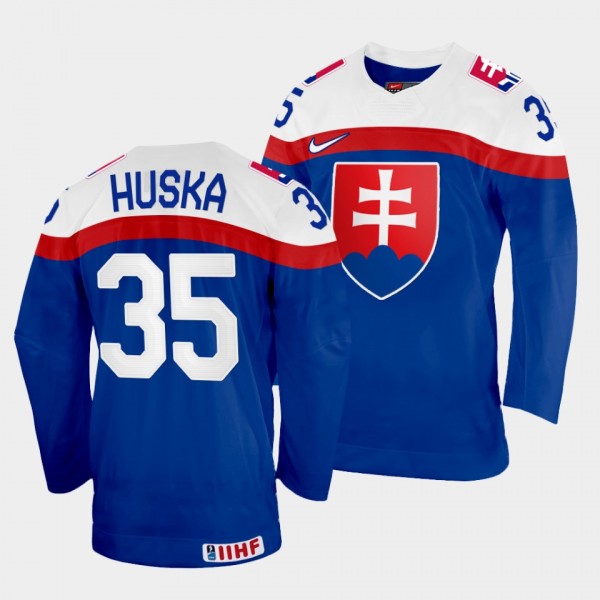 Adam Huska 2022 IIHF World Championship Slovakia Hockey #35 Blue Jersey Away