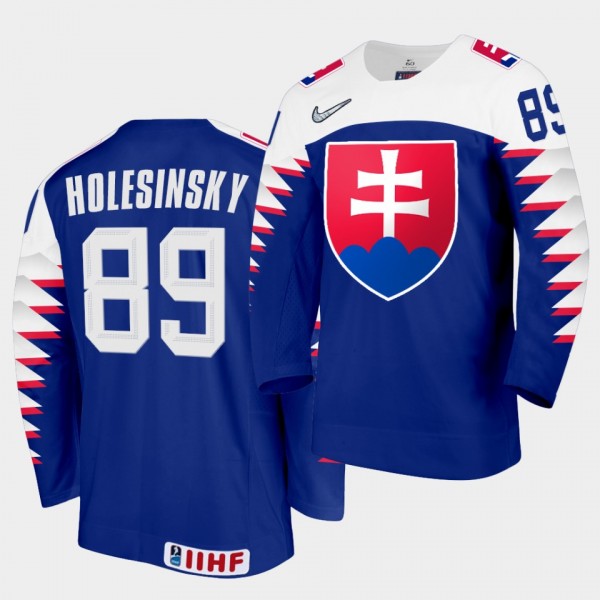 Adrian Holesinsky Slovakia Team 2021 IIHF World Championship Away Blue Jersey