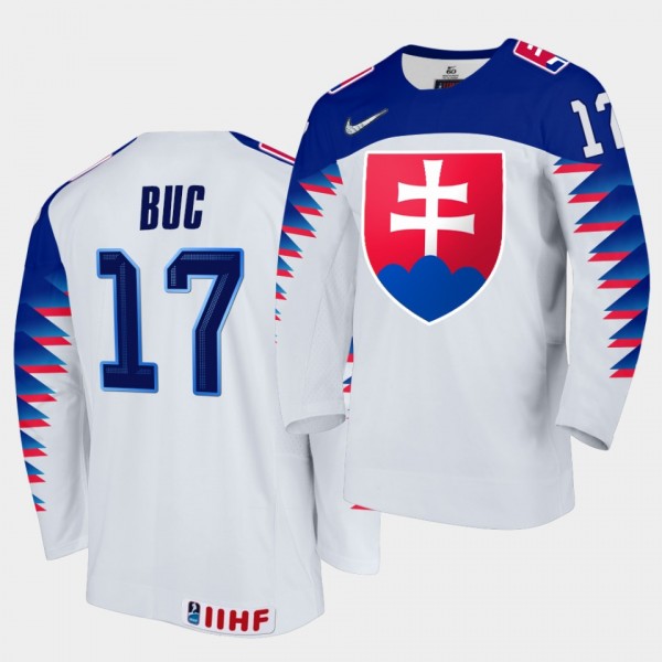 Slovakia Team David Buc 2021 IIHF World Championship #17 Home White Jersey