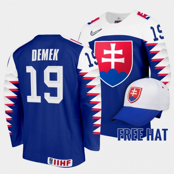 Jakub Demek Slovakia Hockey 2022 IIHF World Junior Championship Free Hat Jersey Royal