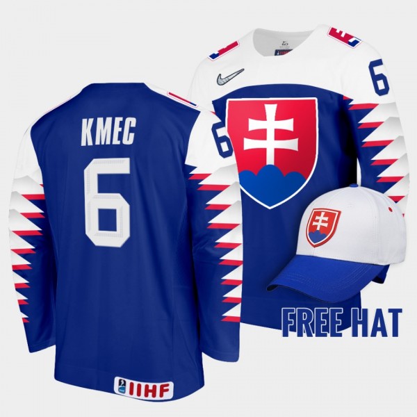 Jozef Kmec Slovakia Hockey 2022 IIHF World Junior Championship Free Hat Jersey Royal