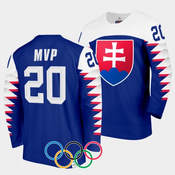 Juraj Slafkovsky Slovakia Hockey 2022 Winter Olympics MVP #20 Blue Jersey