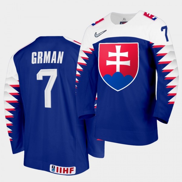 Mario Grman Slovakia Team 2021 IIHF World Championship Away Blue Jersey