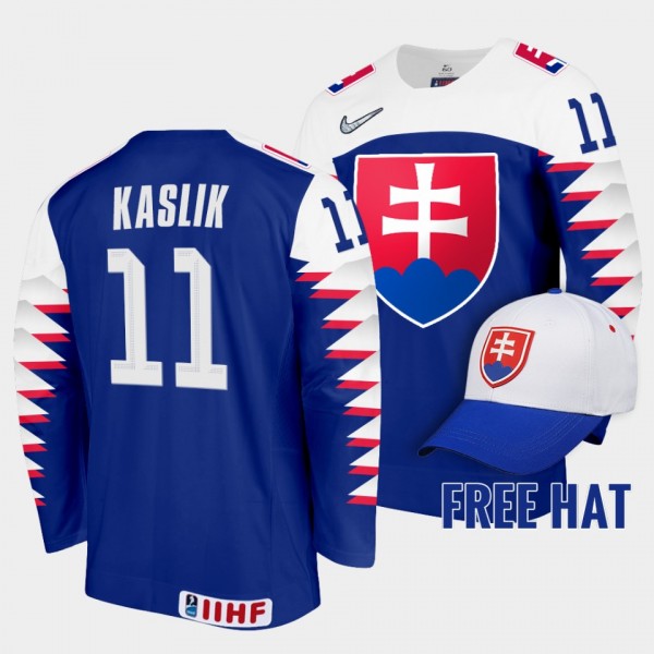 Matej Kaslik Slovakia Hockey 2022 IIHF World Junior Championship Free Hat Jersey Royal
