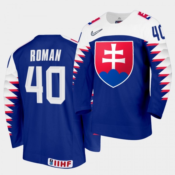 Milos Roman Slovakia Team 2021 IIHF World Championship Away Blue Jersey
