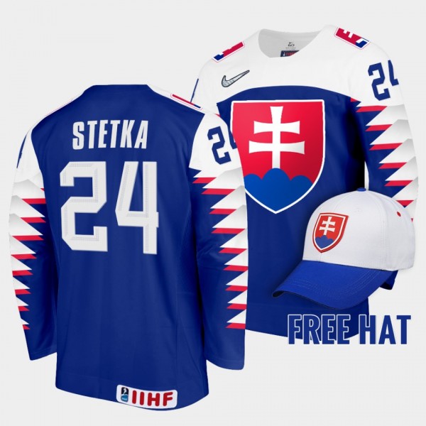 Pavol Stetka Slovakia Hockey 2022 IIHF World Junior Championship Free Hat Jersey Royal