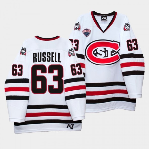 St. Cloud State Huskies Patrick Russell White College Hockey Home Jersey