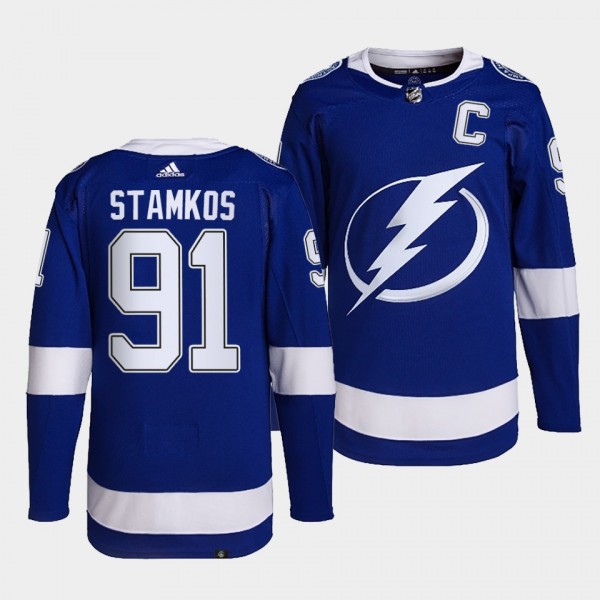 Steven Stamkos #91 Lightning Home Blue Jersey 2021-22 Primegreen Authentic