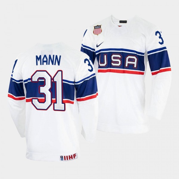 USA 2022 IIHF World Championship Strauss Mann #31 ...