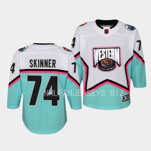 Edmonton Oilers #74 Stuart Skinner 2023 NHL All-Star Western Conference Premier White Youth Jersey