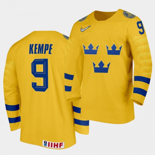 Adrian Kempe Sweden 2020 IIHF World Ice Hockey #9 Home Yellow Jersey