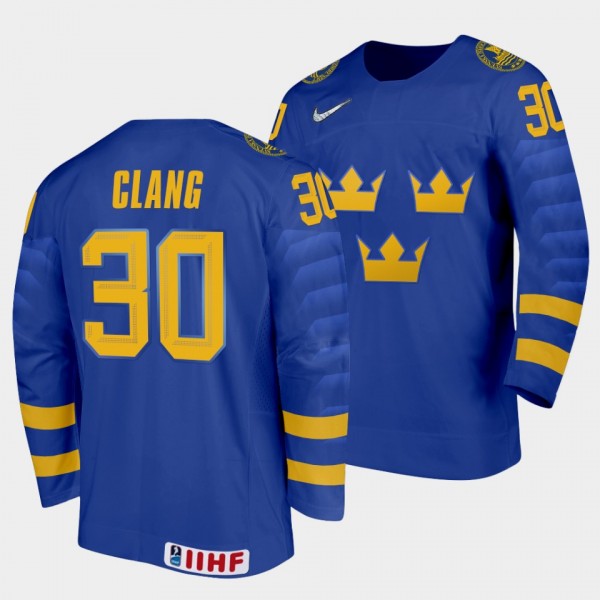 Calle Clang Sweden Hockey 2022 IIHF World Junior Championship Away Jersey Blue