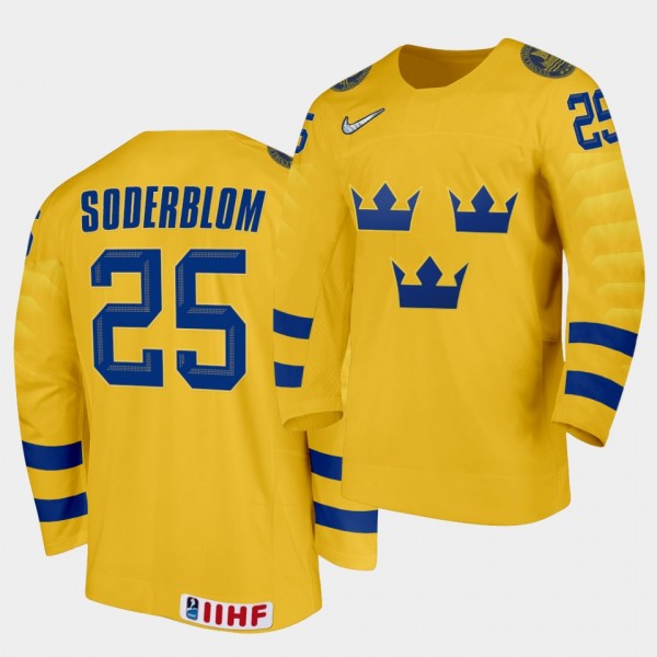 Elmer Soderblom Sweden Team 2021 IIHF World Junior Championship Jersey Home Gold