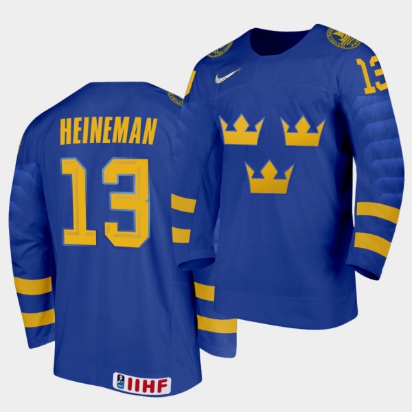 Emil Heineman Sweden Team 2021 IIHF World Junior Championship Jersey Away Blue