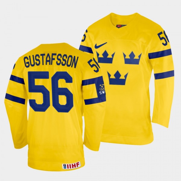 Erik Gustafsson 2022 IIHF World Championship Sweden Hockey #56 Yellow Jersey Home