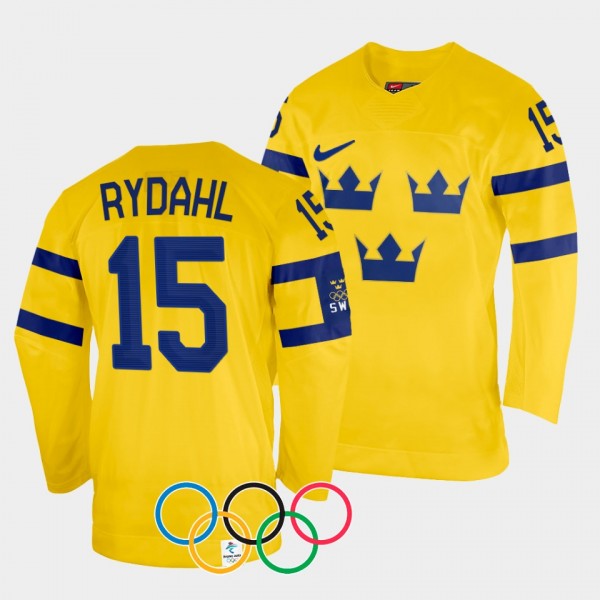 Sweden Hockey #15 Gustav Rydahl 2022 Winter Olympics Yellow Jersey Home
