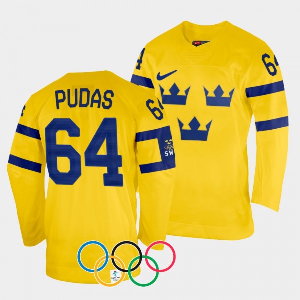 Sweden Hockey #64 Jonathan Pudas 2022 Winter Olymp...