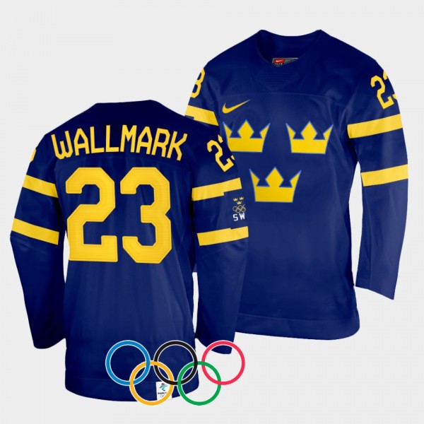 Lucas Wallmark Sweden Hockey 2022 Winter Olympics Away Jersey Navy