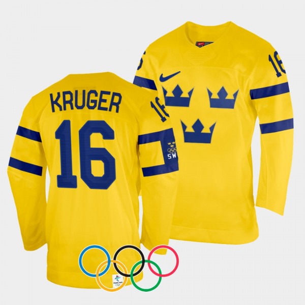 Sweden Hockey #16 Marcus Kruger 2022 Winter Olympics Yellow Jersey Home