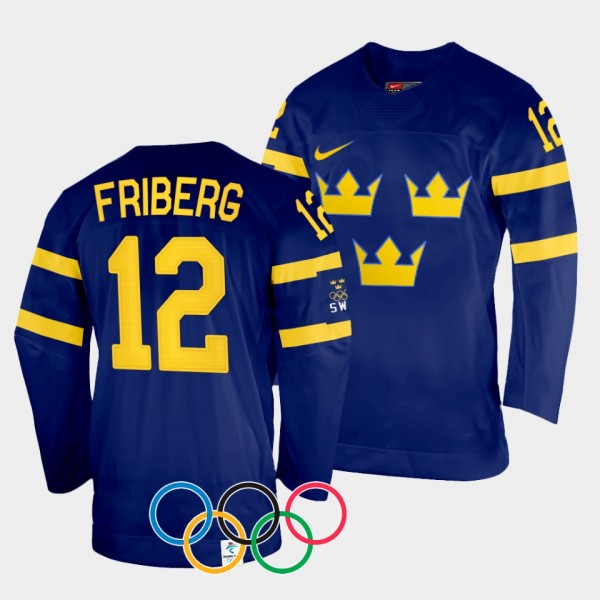 Max Friberg Sweden Hockey 2022 Winter Olympics Away Jersey Navy