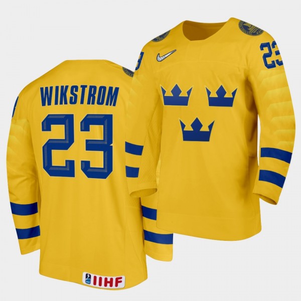 Jonathan Wikstrom Sweden Team 2021 IIHF World Junior Championship Jersey Home Gold