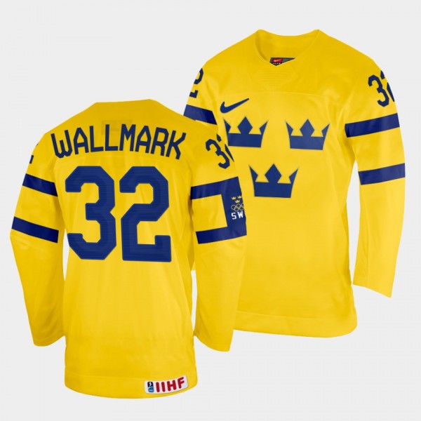 Lucas Wallmark 2022 IIHF World Championship Sweden Hockey #32 Yellow Jersey Home