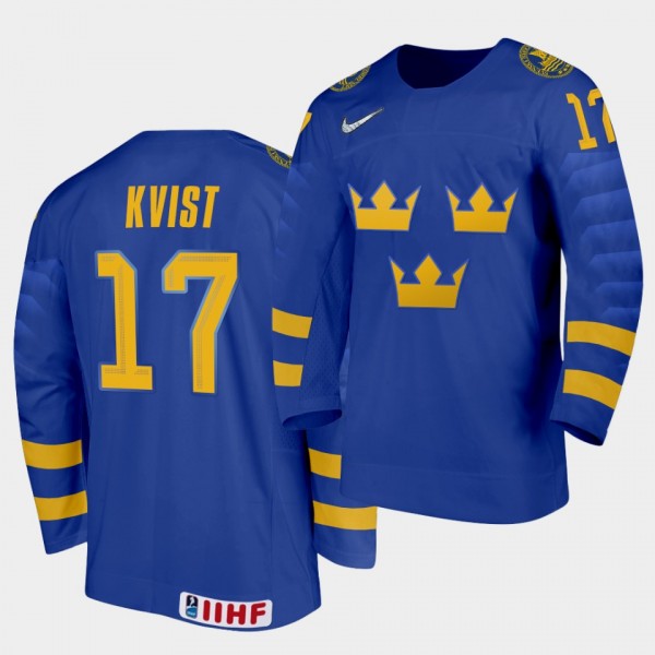 Oskar Kvist Sweden Team 2021 IIHF World Junior Championship Jersey Away Blue