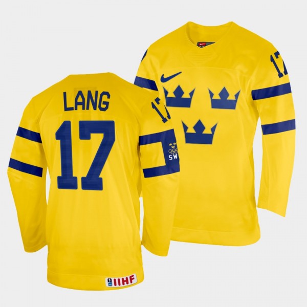Oskar Lang 2022 IIHF World Championship Sweden Hockey #17 Yellow Jersey Home
