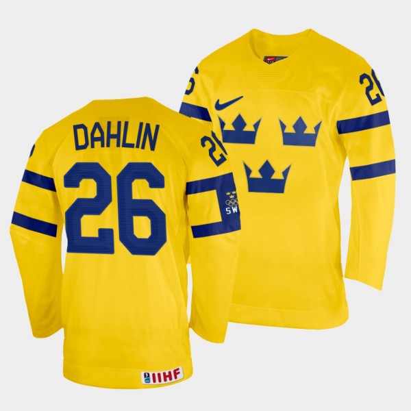 Rasmus Dahlin 2022 IIHF World Championship Sweden Hockey #26 Yellow Jersey Home