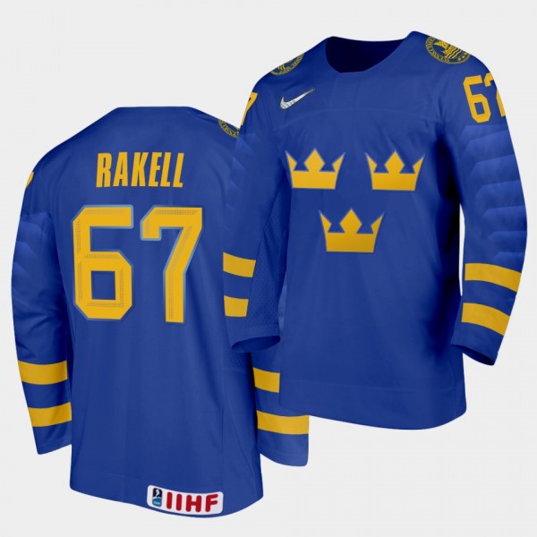 Sweden Team Rickard Rakell 2021 IIHF World Championship #67 Away Blue Jersey
