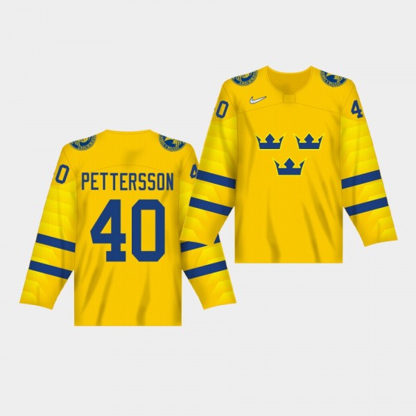 Elias Pettersson Sweden Team 2019 IIHF World Championship Replica Yellow Jersey