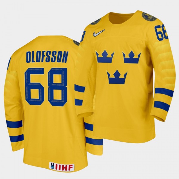 Sweden Team Victor Olofsson 2021 IIHF World Championship #68 Home Yellow Jersey